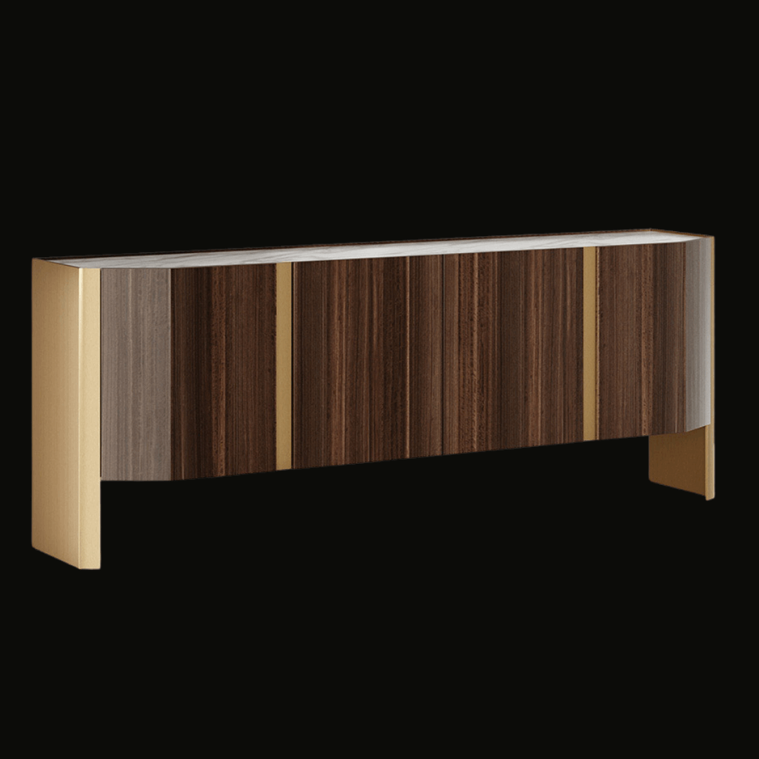 Contemporary Dark Wood Buffet Sideboard – Elegant Gold Accents - Provance Decoration