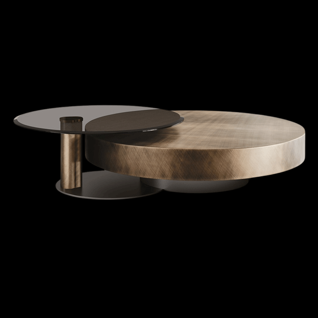Dual-Tier Rotating Coffee Table with Bronze and Glass Finish - Provance Decoration