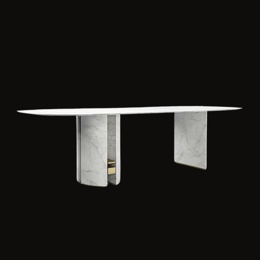 Marble Dining Table with Stainless Steel Accents - Provance Decoration
