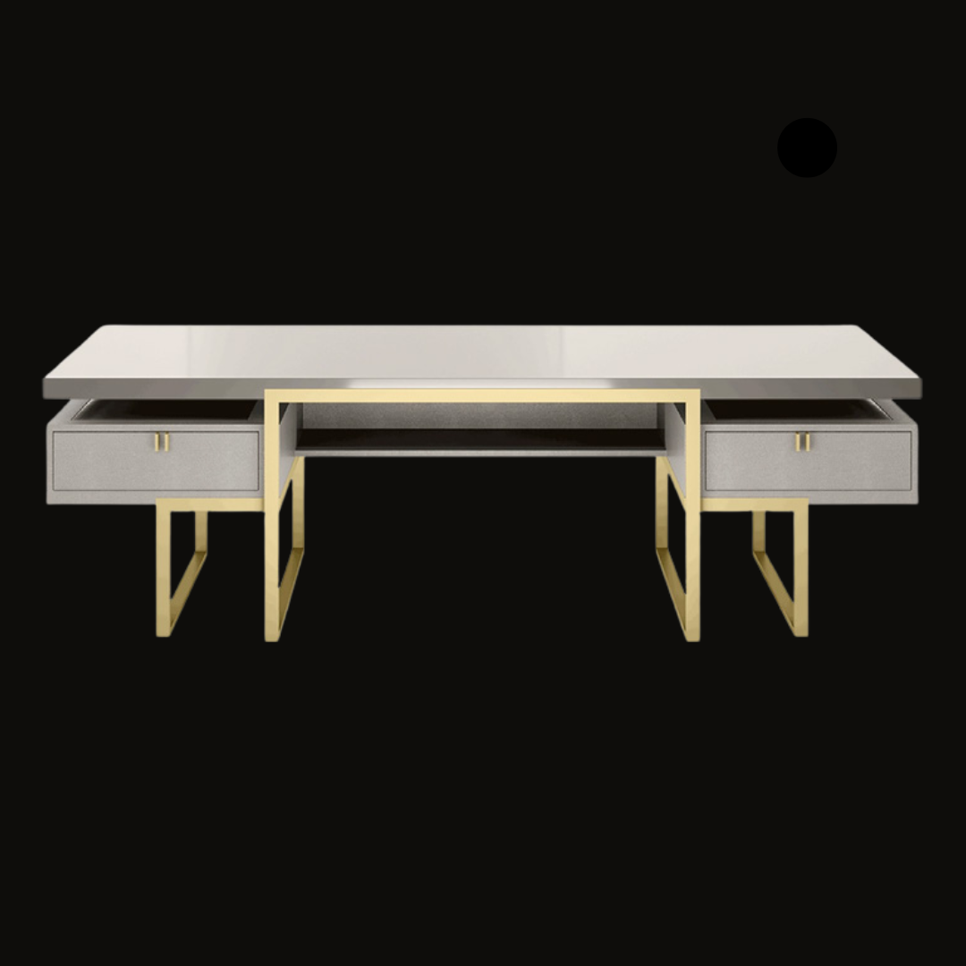 Modern Luxury Office Desk with Gold Frame and Dual Storage Drawers - Provance Decoration