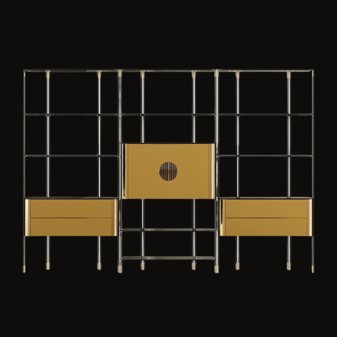 Modern Shelving Unit with Gold Storage Cabinets - Provance Decoration