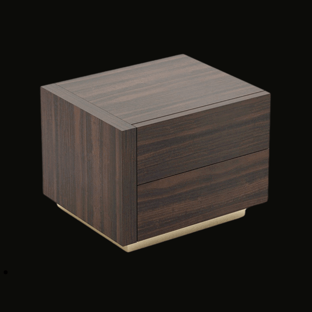 Modern Two-Drawer Night Table with Dark Wood Finish and Gold Base - Handcrafted Bedside Table - Provance Decoration