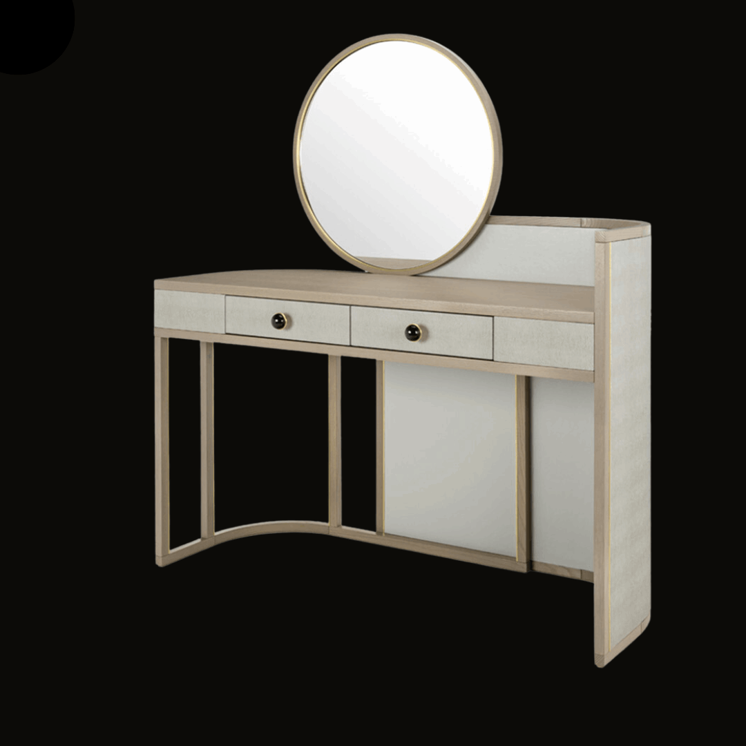Modern Vanity Table with Circular Mirror and Minimalist Design - Handcrafted Luxury Dressing Table - Provance Decoration