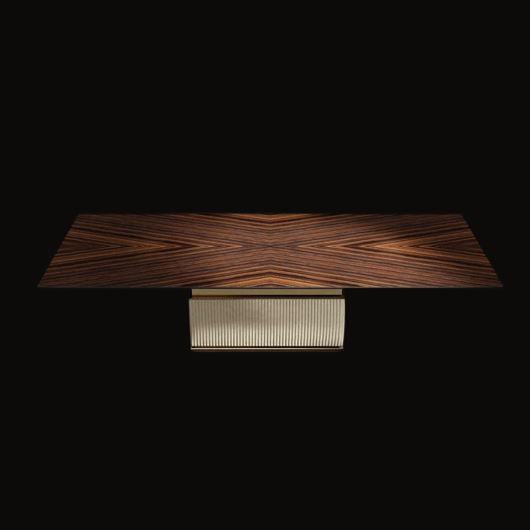 Wooden Dining Table with Metal Profiles and Leather Upholstered Base - Provance Decoration
