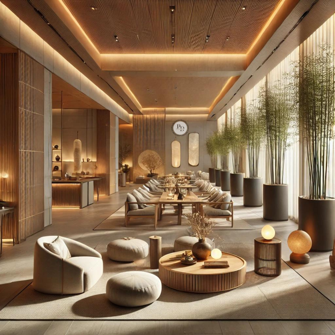 image reflecting a Zen-inspired business space, perfect for creating a tranquil experience in settings like spas, wellness centers, and boutique hotels. The design emphasizes luxury, serenity, and a calming atmosphere, ideal for enhancing client relaxation and well-being.