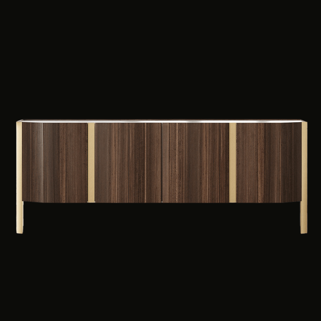 Contemporary Dark Wood Buffet Sideboard – Elegant Gold Accents - Provance Decoration