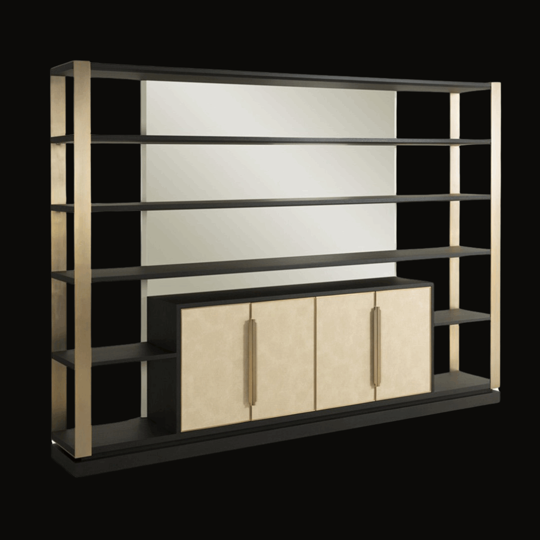 Contemporary Mirror-Back Shelving Unit – SU-051 - Provance Decoration