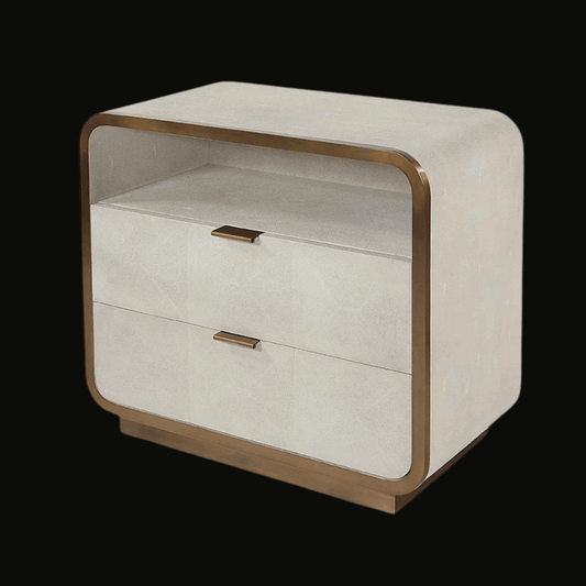 Contemporary Two-Drawer Night Table with Gold Accents and Open Shelf - Handcrafted - Provance Decoration