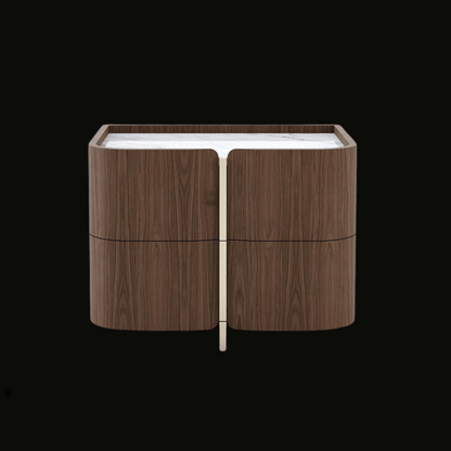 Contemporary Two-Drawer Night Table with Walnut Wood Finish and Gold Accent - Handcrafted Bedside Table - Provance Decoration