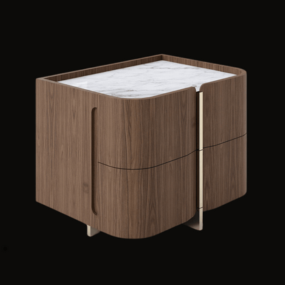 Contemporary Two-Drawer Night Table with Walnut Wood Finish and Gold Accent - Handcrafted Bedside Table - Provance Decoration