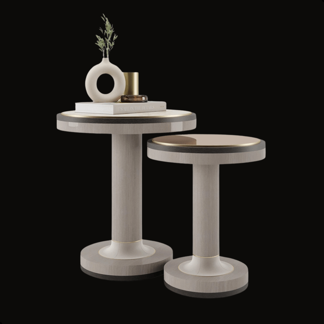 Elegant Nesting Tables with Marble & Hazelnut Mirror Tops - Provance Decoration