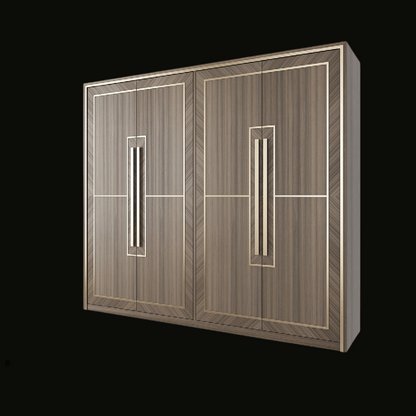 Luxury Bedroom Wardrobe with Walnut Wood Finish and Gold Accents - Handcrafted Closet - Provance Decoration