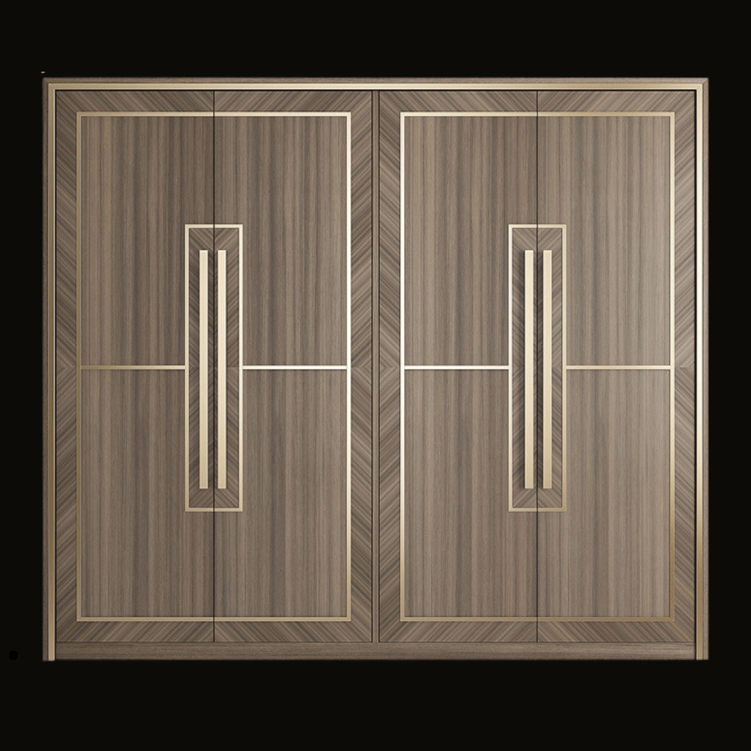 Luxury Bedroom Wardrobe with Walnut Wood Finish and Gold Accents - Handcrafted Closet - Provance Decoration