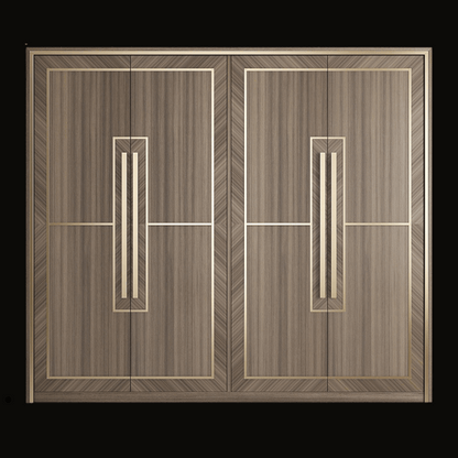 Luxury Bedroom Wardrobe with Walnut Wood Finish and Gold Accents - Handcrafted Closet - Provance Decoration