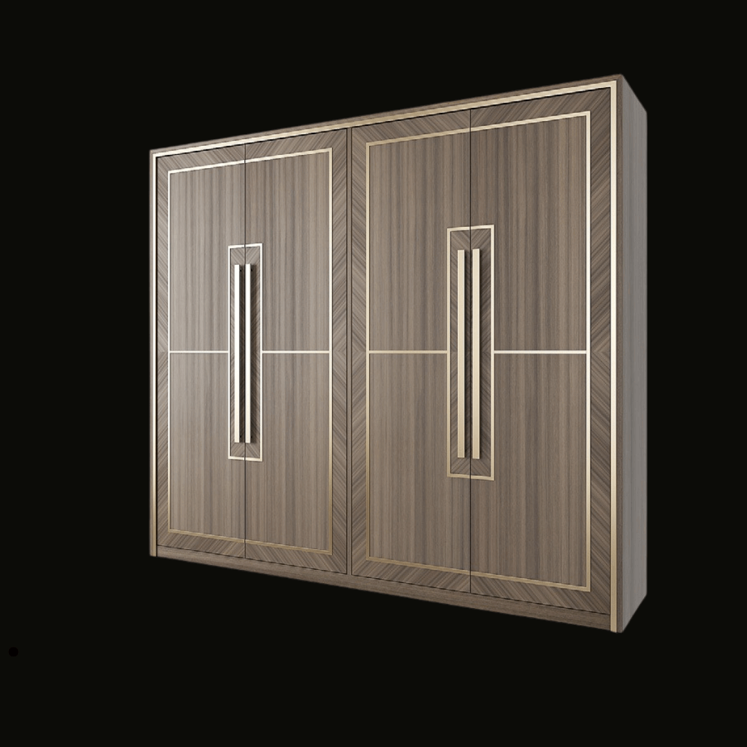 Luxury Bedroom Wardrobe with Walnut Wood Finish and Gold Accents - Handcrafted Closet - Provance Decoration