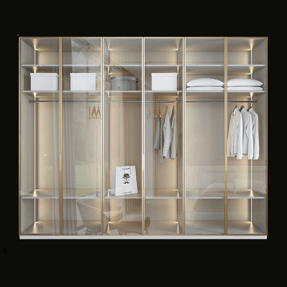 Luxury Glass Wardrobe with Gold Frame and LED Lighting - Handcrafted Modern Closet - Provance Decoration