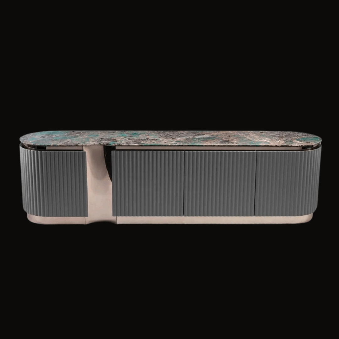 Luxury Modern Sideboard with Ribbed Panels and Marble Top - Provance Decoration