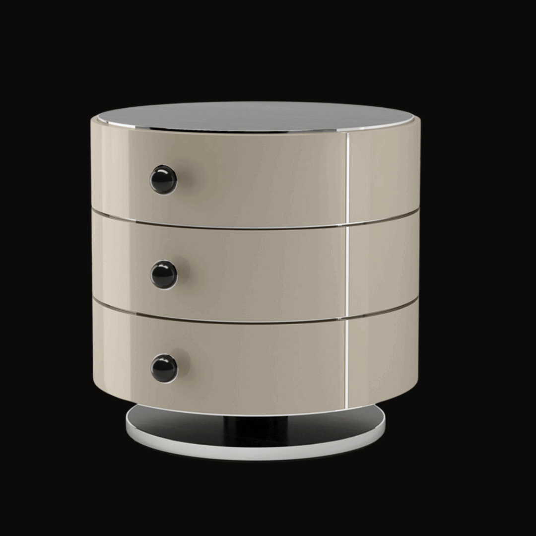 Luxury Round Night Table with Gold Accents - Handcrafted Bedside Storage - Provance Decoration