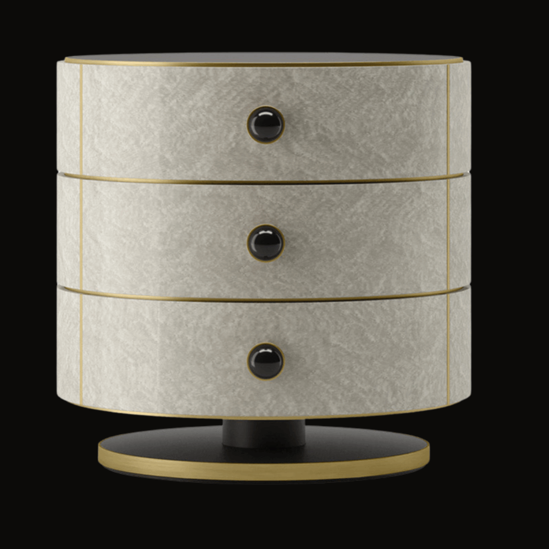Luxury Round Night Table with Gold Accents - Handcrafted Bedside Storage - Provance Decoration