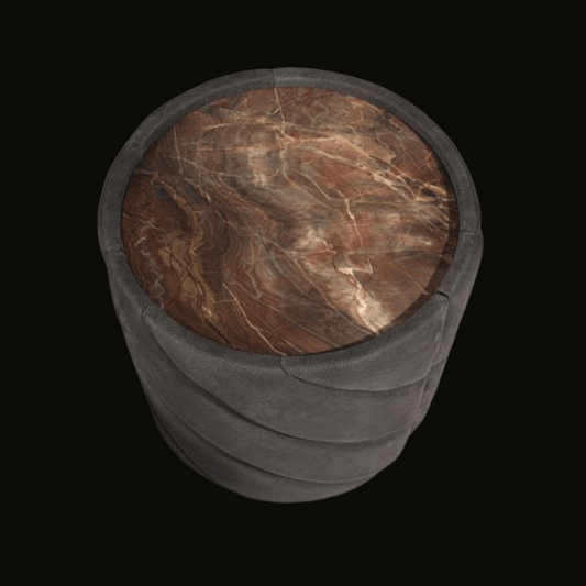 Luxury Round Pouf with Marble Top and Suede Finish - Handcrafted Accent Table - Provance Decoration