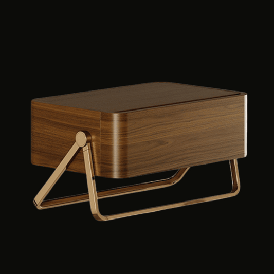 Mid-Century Modern Night Table with Walnut Finish and Metal Base - Handcrafted - Provance Decoration