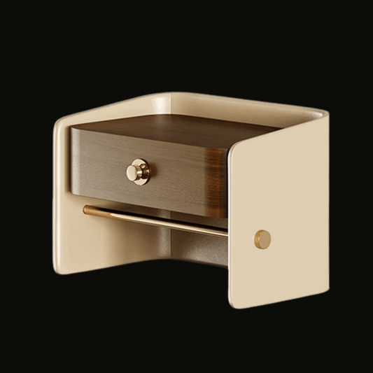 Modern Bedside Table with Walnut Drawer and Gold Accents - Handcrafted Nightstand - Provance Decoration
