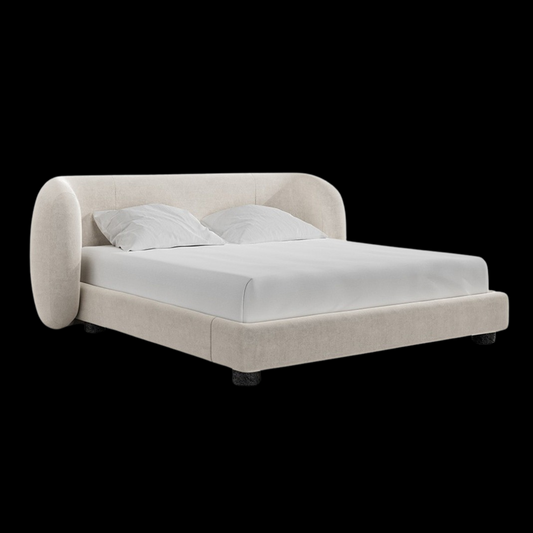 Modern Beige Upholstered Bed with Rounded Headboard | Luxury Bedroom Furniture - Provance Decoration