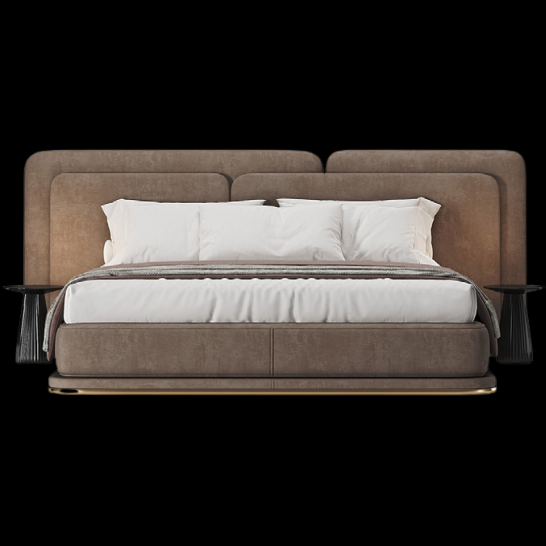 Modern Brown Upholstered Bed with Panel Headboard | Luxury Bedroom Furniture - Provance Decoration