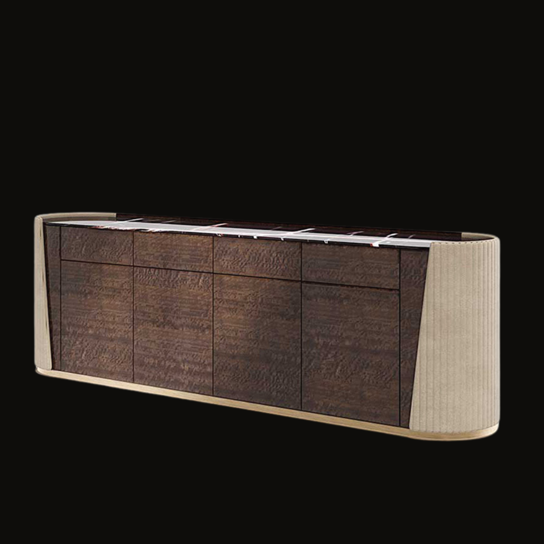 Modern Curved Sideboard – Elegant Dark Wood and Textured Accents - Provance Decoration