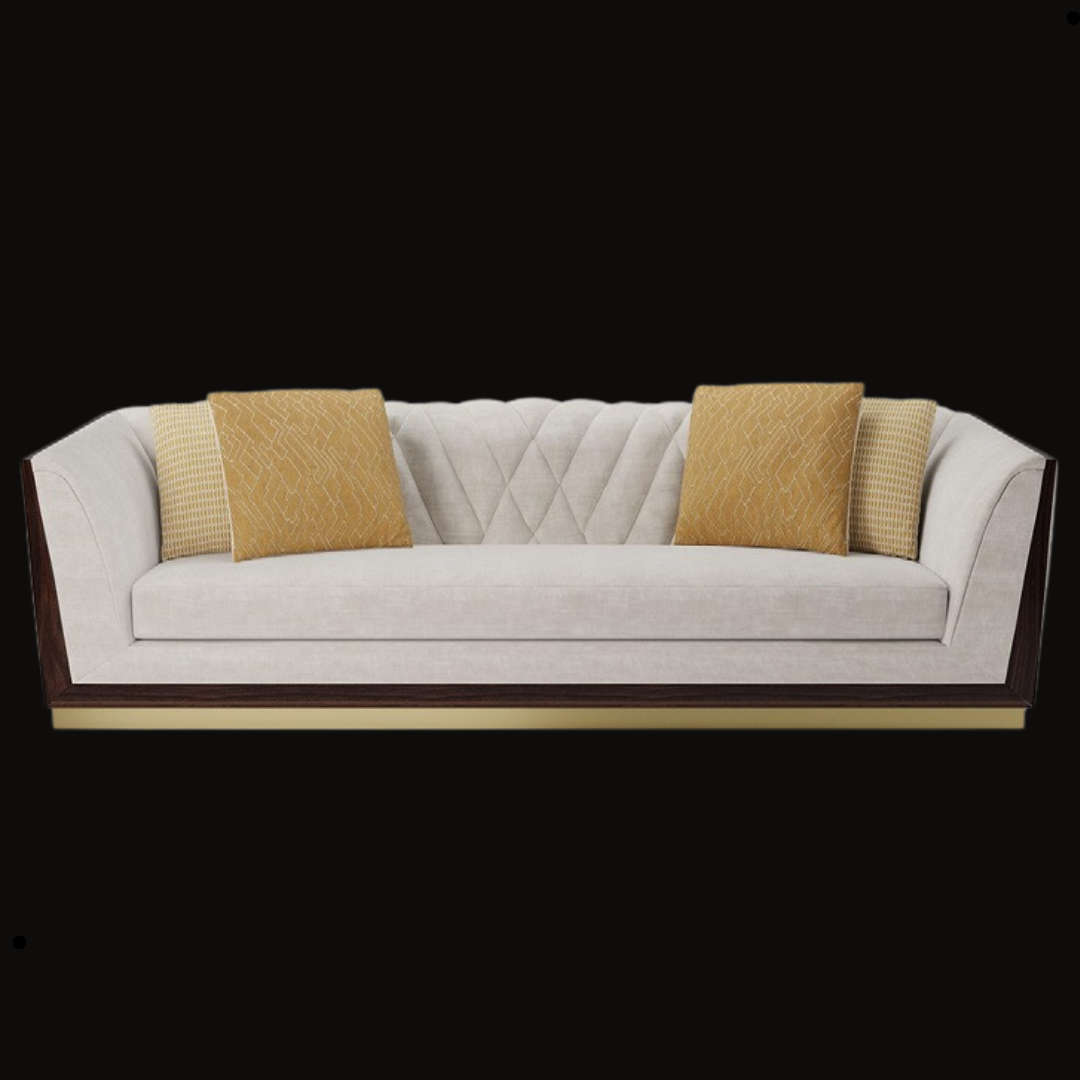 Modern Diamond-Tufted Sofa with Gold Cushions - Provance Decoration