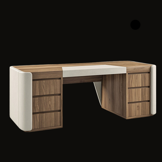 Modern Executive Office Desk – Wood and Upholstered Panel Design - Provance Decoration