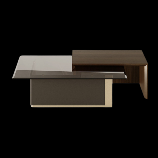 Modern Geometric Glass and Wood Coffee Table - Provance Decoration