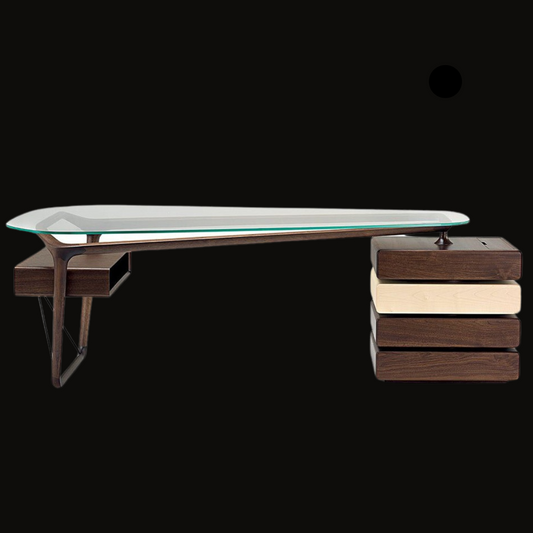 Modern Glass-Top Office Desk with Stacked Wooden Base - Provance Decoration