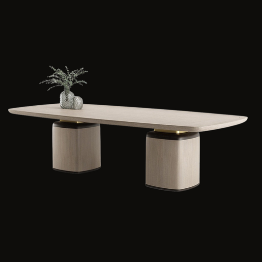 Modern Light Wood Dining Table with Cylindrical Base - Provance Decoration