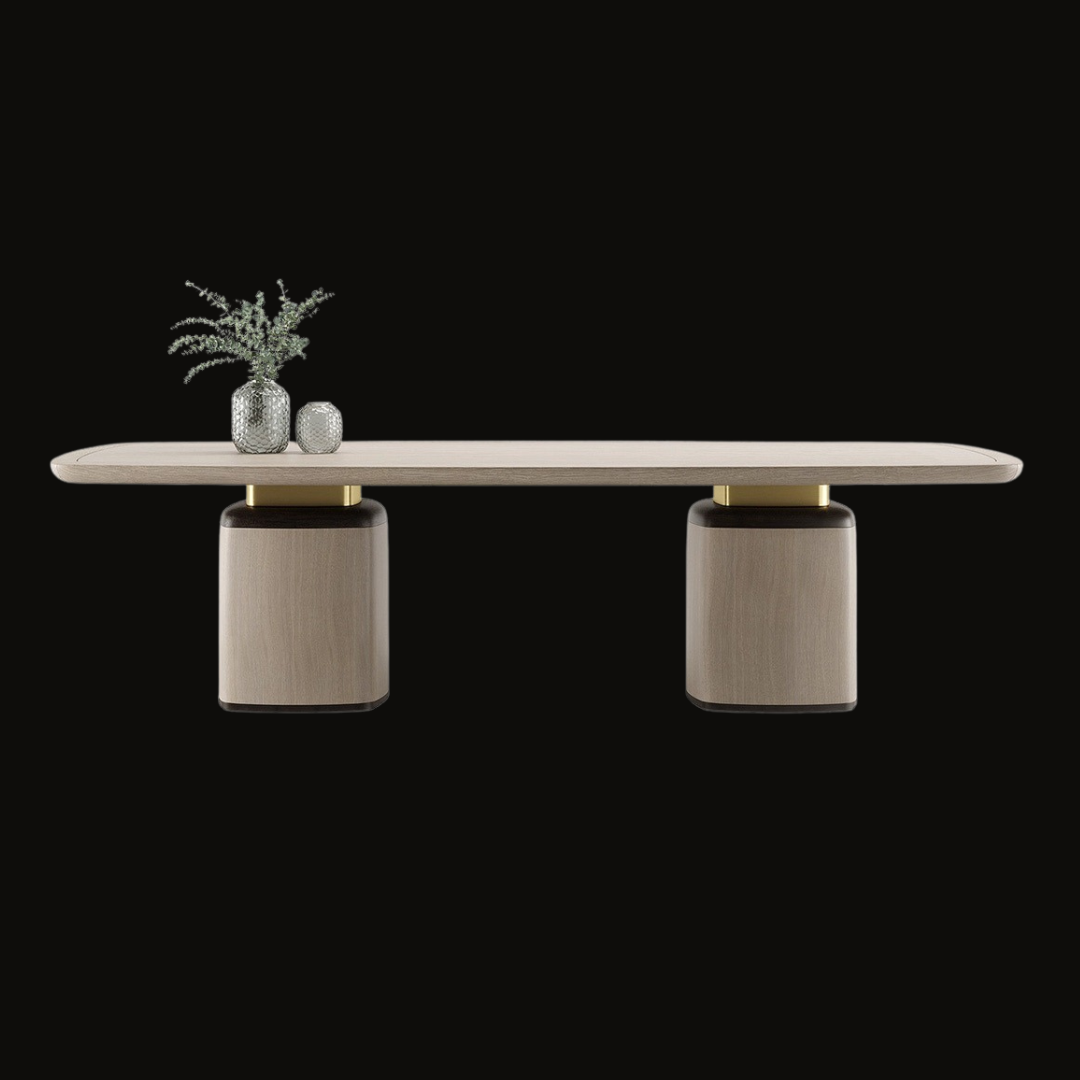 Modern Light Wood Dining Table with Cylindrical Base - Provance Decoration