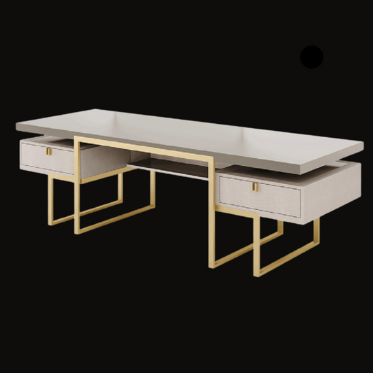 Modern Luxury Office Desk with Gold Frame and Dual Storage Drawers - Provance Decoration