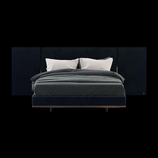Modern Navy Upholstered Bed with Extended Headboard | Lux Sleep Collection - Provance Decoration
