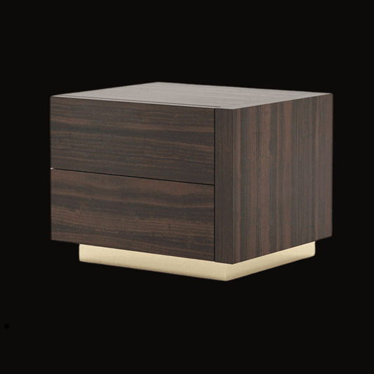 Modern Two-Drawer Night Table with Dark Wood Finish and Gold Base - Handcrafted Bedside Table - Provance Decoration