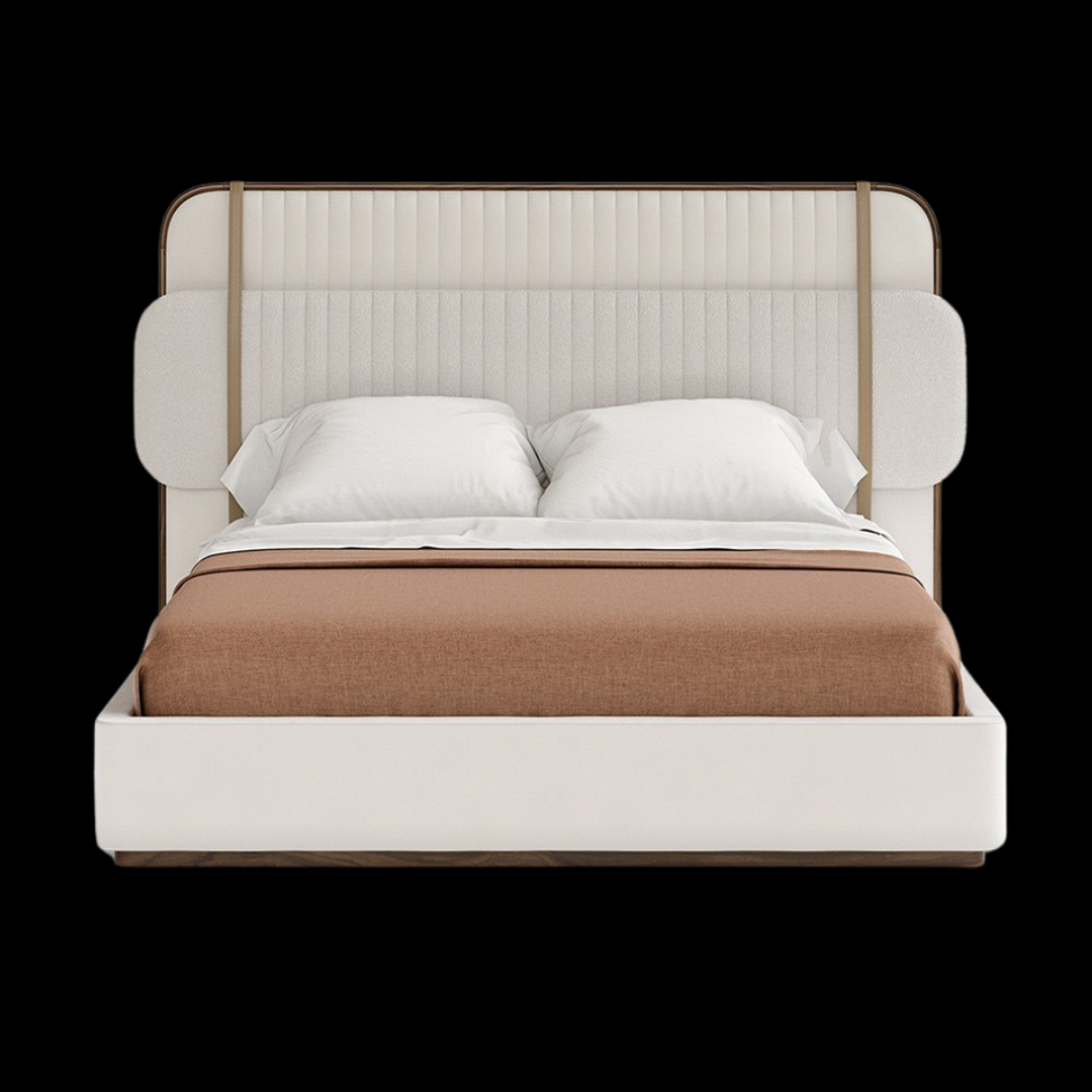 Modern Upholstered Bed with Headboard and Leather Straps | Luxury Bedroom Furniture - Provance Decoration