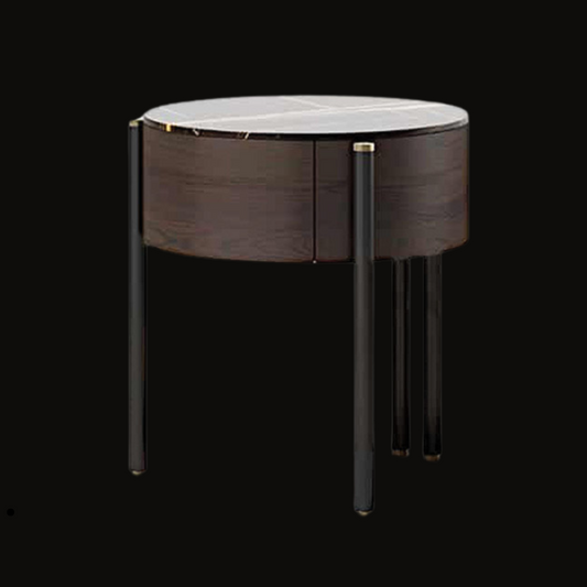 Round Marble Top Night Table with Sleek Wood Finish - Handcrafted Modern Side Table - Provance Decoration