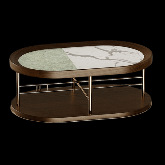 Oval Marble Top Coffee Table with Wooden Base | Provance - Provance Decoration