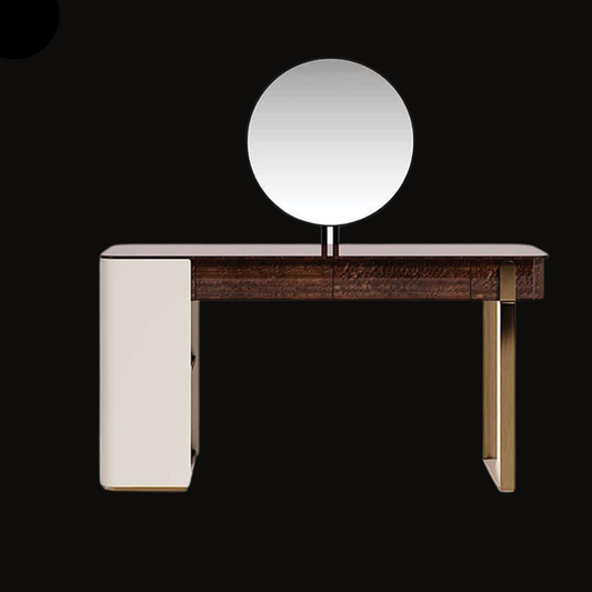 Modern Vanity Table with Circular Mirror and Wood Finish - Handcrafted Contemporary Dressing Table - Provance Decoration