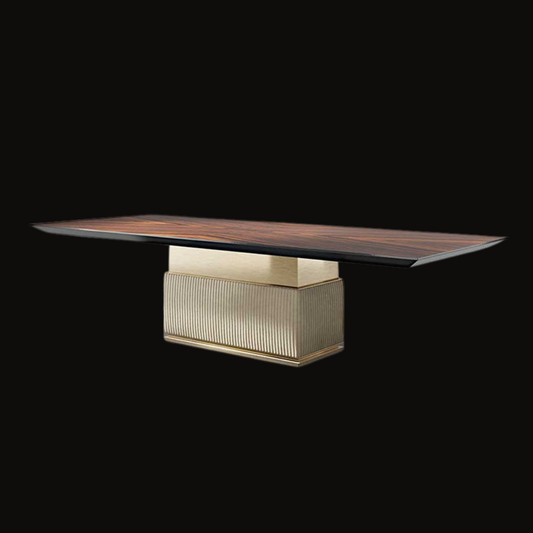 Wooden Dining Table with Metal Profiles and Leather Upholstered Base - Provance Decoration