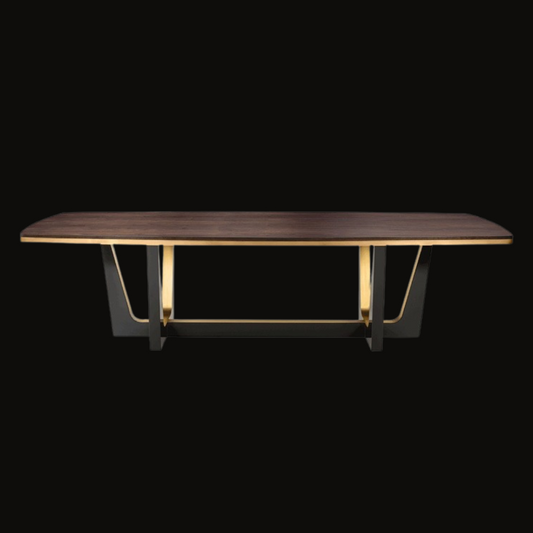 Wooden Dining Table with Brushed Gold Stainless Steel Base - Provance Decoration